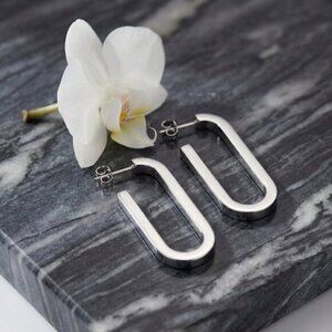 Sleek 18K White Gold Plated Stainless Steel Modern U-Shape Statement Earrings